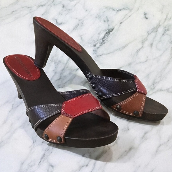 Burberry Vintage Leather Wooden Clog Sandals